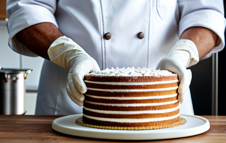 **

A professional pastry chef in a clean, modern kitchen, fully clothed in a chef's uniform, carefully decorating a delicate cake with intricate frosting details. Soft, diffused lighting, focusing on the chef's hands and the cake. Safe for work, appropriate content, perfect anatomy, well-formed hands, professional photography.

**