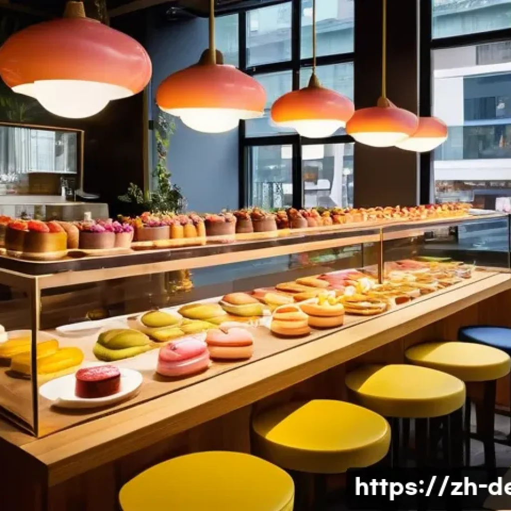디저트 전문가의 해외 취업 가능성 - **Prompt:** A vibrant, high-angle shot in a modern, stylish café that beautifully fuses Chinese and ...