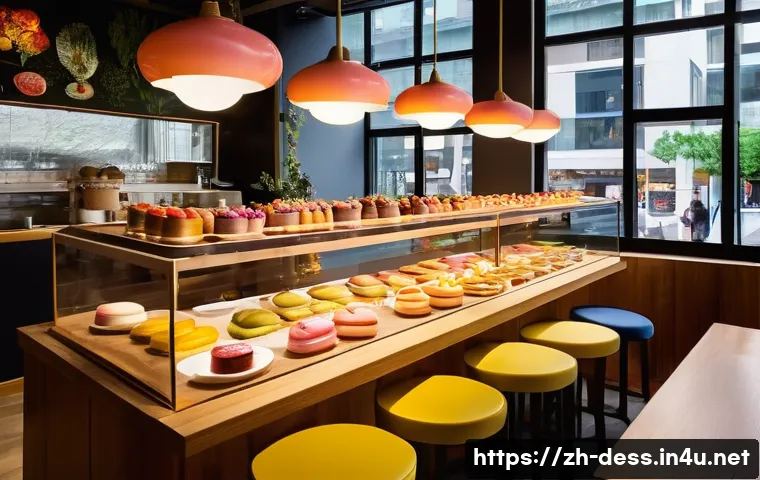 디저트 전문가의 해외 취업 가능성 - **Prompt:** A vibrant, high-angle shot in a modern, stylish café that beautifully fuses Chinese and ...